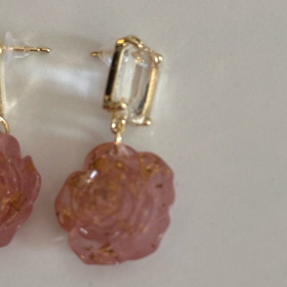 Flower Earrings with Emerald Shaped Post - Picture 3 of 4